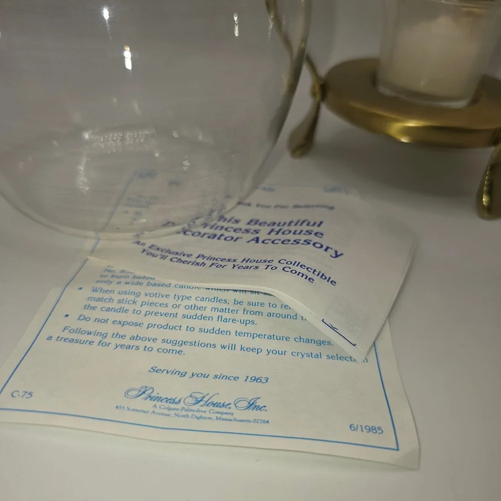 Princess House‎ Heritage Crystal Carafe with Gold Warming Stand Vintage 1985